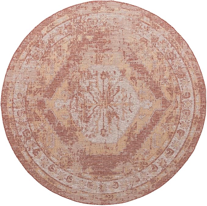 Unique Loom Outdoor Traditional Collection Area Rug - Valeria (13' Round, Rust Red/ Ivory)