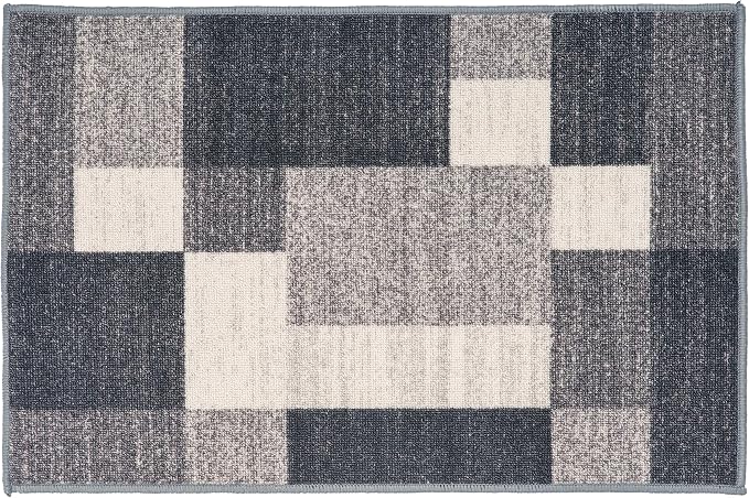 Rugshop Modern Boxes Non-Slip Living Room Bedroom Area Rug Gray 20" x 30" | Rectangular, Dining Room, Home Office, Kitchen, Entryway, Hallway, Nursery, Kids Room, Guest Room, High Traffic Area, Bedside