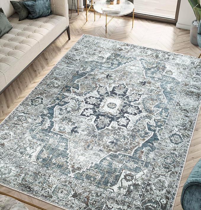Keen Home Design Vintage Washable Entryway Rug, Non-Slip Low Pile, 2x3 | Machine Washable Cotton Chenille, 0.25In Low Pile, Rubber Non-Slip Back; Kitchen, Entryway, Bathroom, Bedside