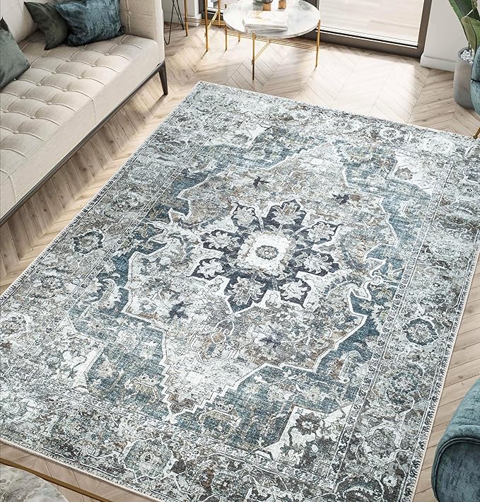 Keen Home Design Vintage Washable Entryway Rug, Non-Slip Low Pile, 3x5 | Machine Washable Cotton Chenille, 0.25In Low Pile, Rubber Non-Slip Back; Entryway, Kitchen, Bathroom, Bedroom