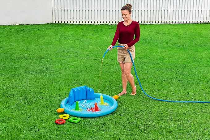 Bestway Seashapes Splash Pad | Baby Sensory Water Pool, with Backrest, Sunshade and Games, 6 Months +