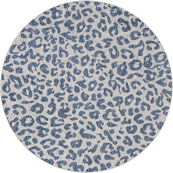 Unique Loom Outdoor Safari Collection Area Rug - Leopard (7' 10" Round Blue/Gray)