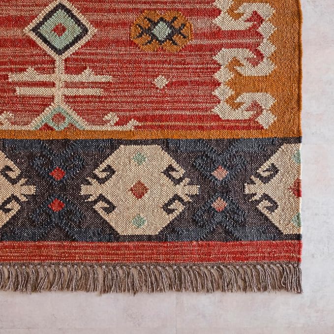Jute Traditional Kilim Rug Boho Flatweave Area Rug for Living Room, Living Room Entryway, Tribal Series, 10'x13'