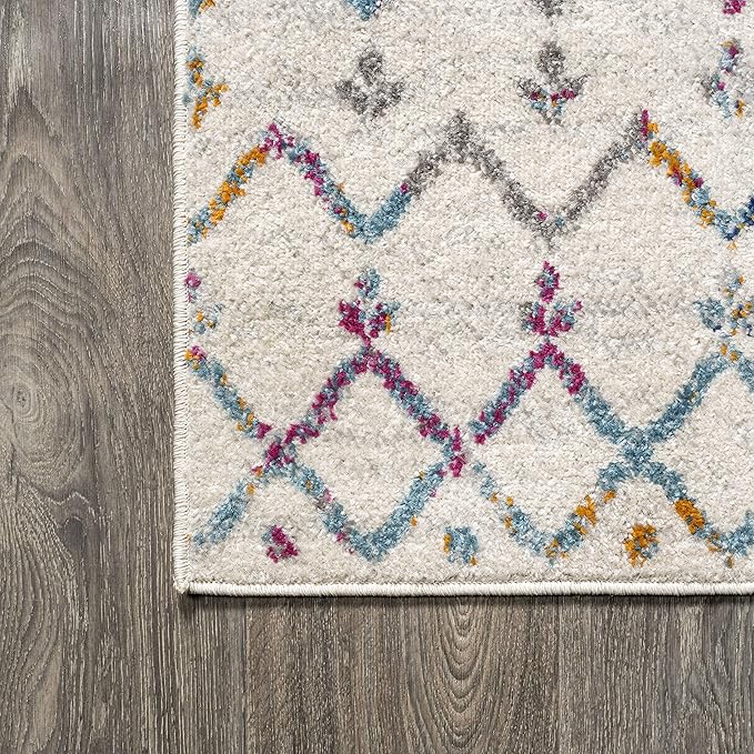 JONATHAN Y Boho Vintage Diamond Ivory/Multi Round Area Rug 5 ft, Moroccan Hype for Living Room, Bedroom, Kitchen, Office, Easy-Cleaning, High Traffic, Pet-Friendly, Non-Shedding (MOH101E-5R)