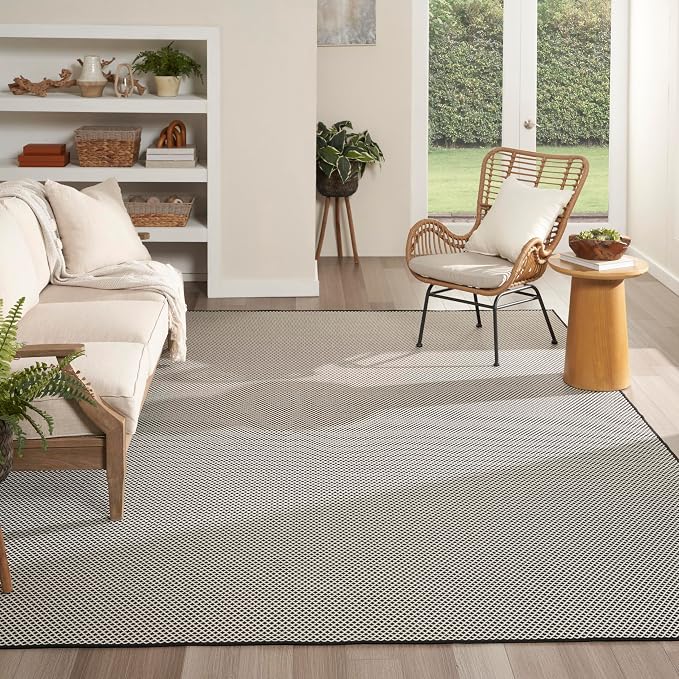 Nourison Home Courtyard Black White 9' x 12' Area Rug - Easy Clean, Non Shedding, Bed Room, Living Room, Dining Room, Kitchen (9' x 12')