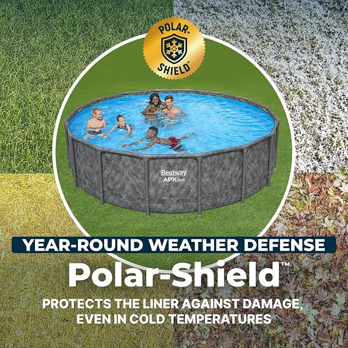 Bestway APX 365 16' x 48" Above Ground Pool Set with Sand Filter Pump | Long-Lasting All-Season Swimming Pool with Galvanized Steel Frame - Ladder, Cover, and Polysphere Filtration Balls Included