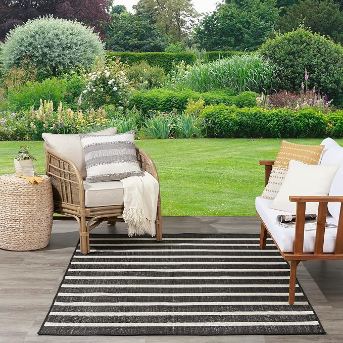 Nourison Home Positano Black Ivory 5' x 7' Area Rug - Easy Clean, Non Shedding, Bed Room, Living Room, Dining Room, Kitchen (5' x 7')