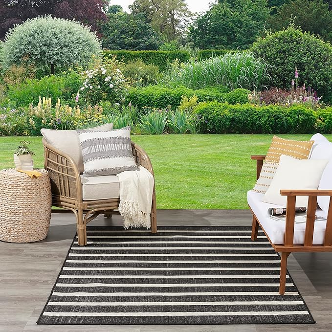 Nourison Home Positano Black Ivory 4' x 6' Area Rug - Easy Clean, Non Shedding, Bed Room, Living Room, Dining Room, Kitchen (4' x 6')