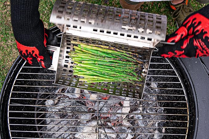 BBQ Dragon Rolling Grill Basket – Large Stainless Steel with Snap-Close Lid, Dishwasher Safe for Vegetables, Fish, and Meat