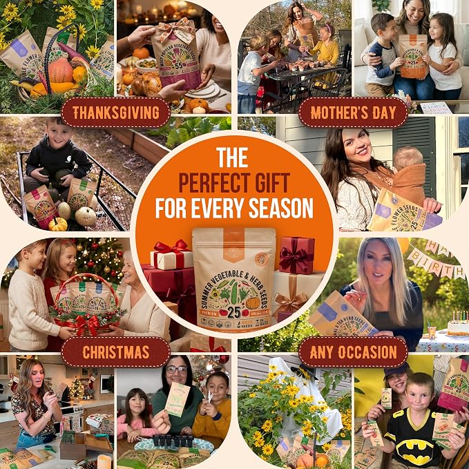 Organo Republic 25 Summer Vegetable & Herb Garden Seeds Variety Pack - 6,820+ Non-GMO Heirloom Veggie & Herb Seeds for Outdoors & Indoor Home Gardening: Tomato, Okra, Bean, Cucumber, Basil, Rosemary