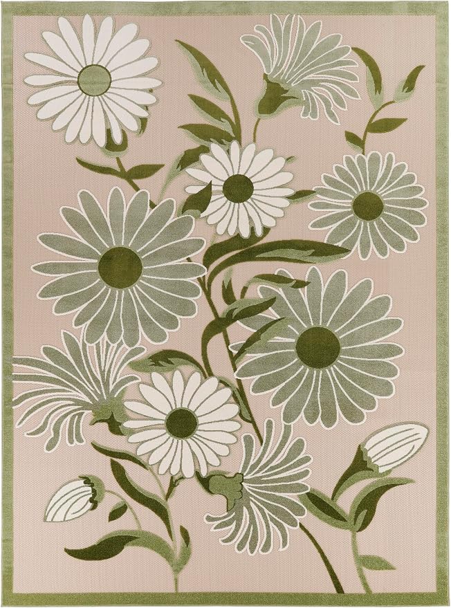 Nourison Home Aloha Ivory Green 10' x 14' Area Rug - Easy Clean, Non Shedding, Bed Room, Living Room, Dining Room, Kitchen (10' x 14')