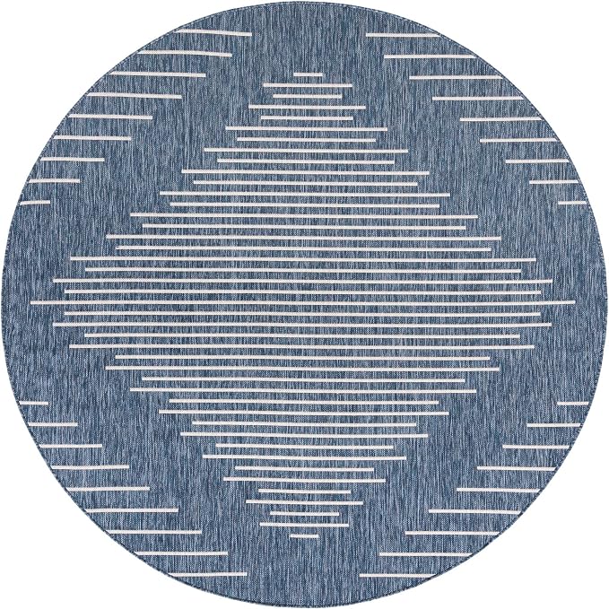 Unique Loom Outdoor Modern Collection Area Rug - Tambor (7' 10" Round, Blue/ Ivory)