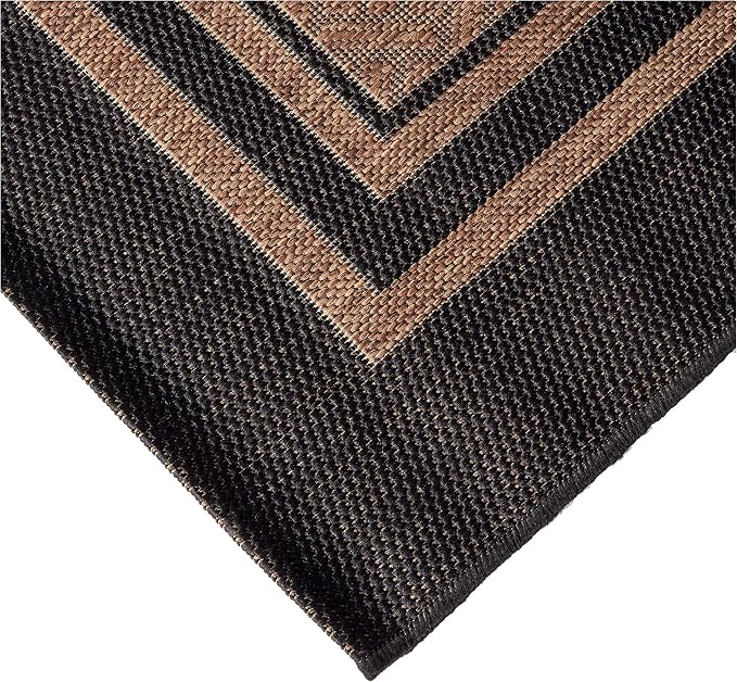 Gertmenian Indoor/Outdoor Flatweave Area Rug - 9x13 Extra Large, Stain & UV Resistant, Ideal For Deck, Patio, Poolside, Mudroom - Simple Border, Black/Nut Brown, 21993