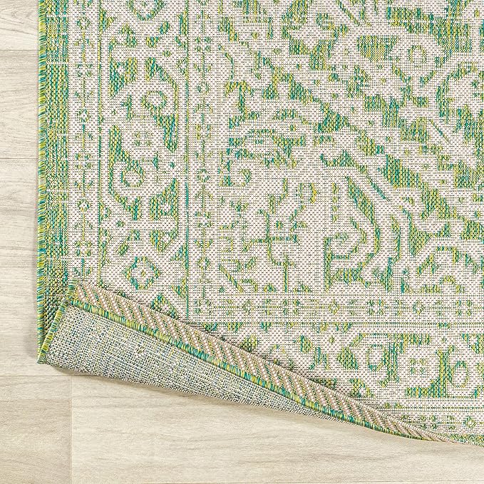 JONATHAN Y Medallion Weave Indoor Outdoor Area Rug 5X8 Cream/Green, Sinjuri Textured for Backyard, Patio, Porch, Easy-Cleaning, High Traffic, Pet-Friendly, Non-Shedding (SMB101H-5)