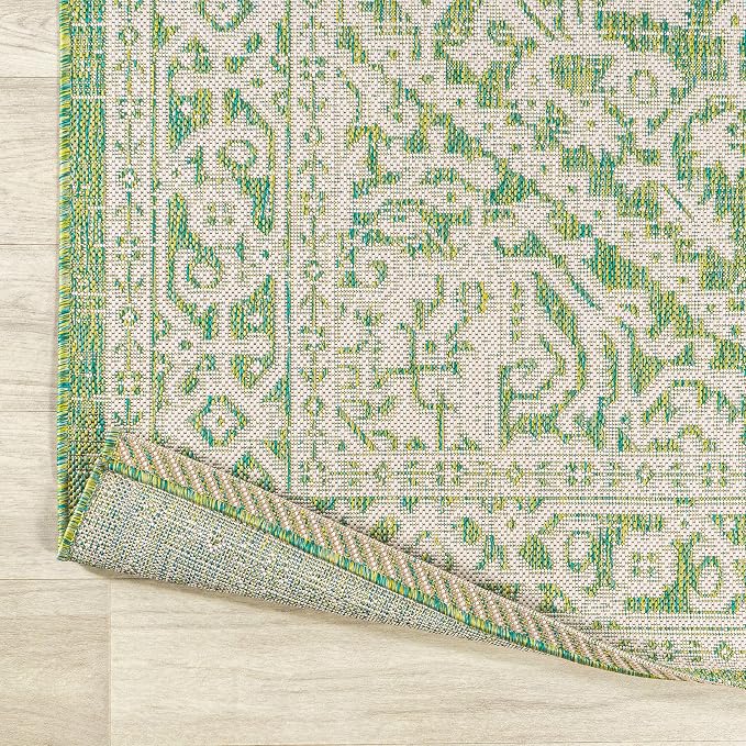 JONATHAN Y Medallion Weave Indoor Outdoor Runner Rug 2X8 Cream/Green, Sinjuri Textured for Backyard, Patio, Porch, Easy-Cleaning, High Traffic, Pet-Friendly, Non-Shedding (SMB101H-28)