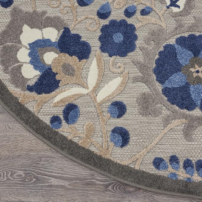 Nourison Home Aloha Natural Blue 5'3" x Round Area Rug - Easy Clean, Non Shedding, Bed Room, Living Room, Dining Room, Kitchen (5' x Round)