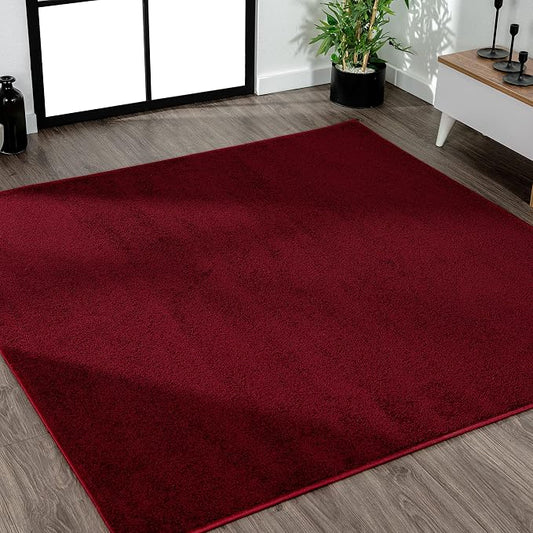 JONATHAN Y Haze Solid Low-Pile Dark Red 9x9 Square Indoor Area Rug, Coastal,Bohemian,Minimalist,Classic, Easy-Cleaning for Living Room,Bedroom,Kitchen,Pet Friendly,Non-Shedding (SEU100Q-9SQ)