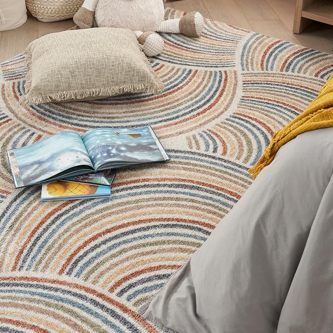Nourison Home Astra Machine Washable Ivory Multicolor 4' x 6' Area Rug - Easy Clean, Non Shedding, Bed Room, Living Room, Dining Room, Kitchen (4' x 6')