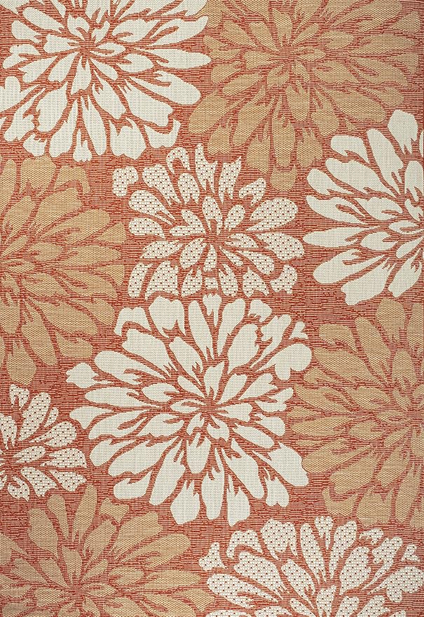 JONATHAN Y Floral Textured Weave Indoor Outdoor Area Rug 4X6 Orange/Cream, Zinnia Modern for Backyard, Patio, Porch, Easy-Cleaning, High Traffic, Pet-Friendly, Non-Shedding (SMB110E-4)