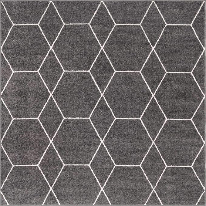 Unique Loom Trellis Frieze Collection Area Rug - Geometric (7' Square, Dark Gray/ Ivory)