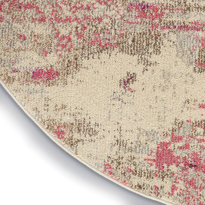 Nourison Home Celestial Modern Abstract Ivory/Pink 4' x Round Area Rug, Easy Cleaning, Non Shedding, Bed Room, Living Room, Dining Room, Kitchen (4 Round)