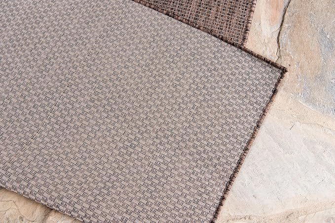 Unique Loom Collection Casual Transitional Solid Heathered Indoor/Outdoor Flatweave Area Rug (7' 1" x 10' Rectangle, Light Brown/Ivory)