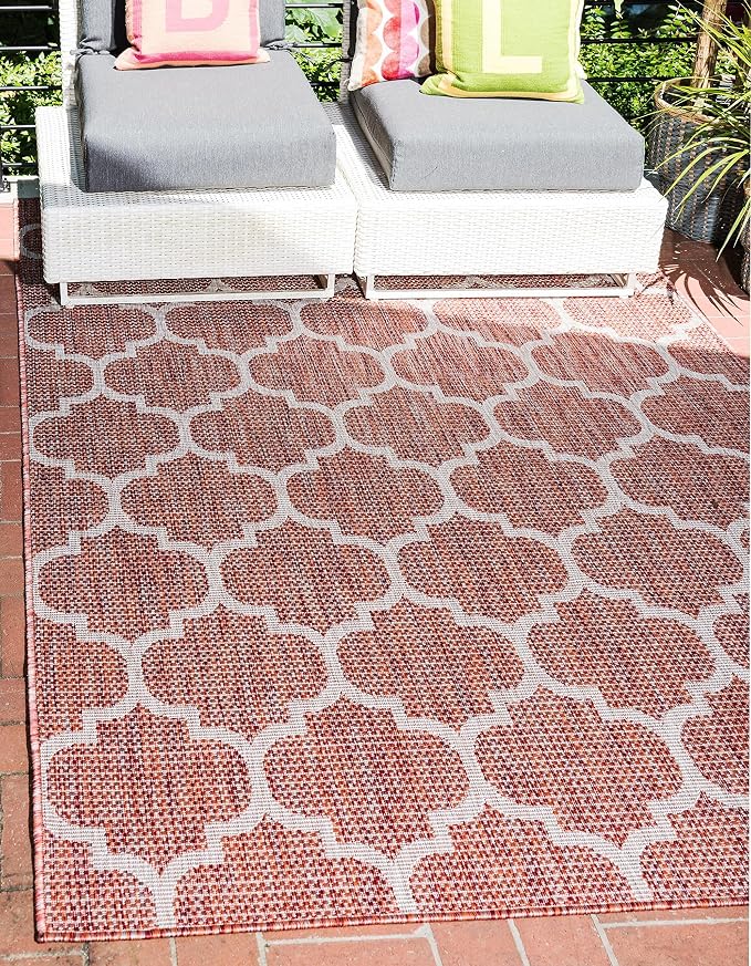Unique Loom Outdoor Trellis Collection Area Rug (4' 1" x 6' 1" Rectangle, Rust Red/ Ivory)