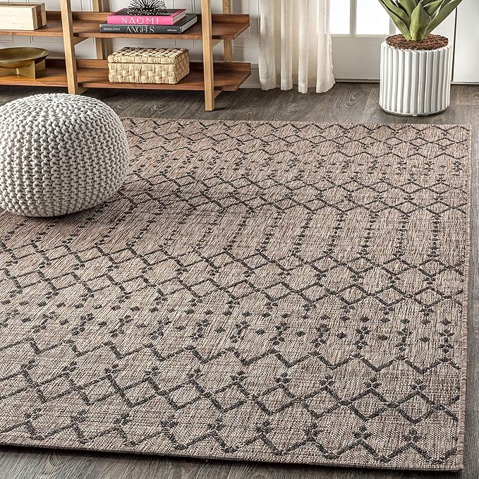 JONATHAN Y Moroccan Geometric Indoor Outdoor Area Rug 10X14 Natural/Black, Ourika Textured Weave for Backyard, Patio, Porch, Easy-Cleaning, High Traffic, Pet-Friendly, Non-Shedding (SMB108D-14)