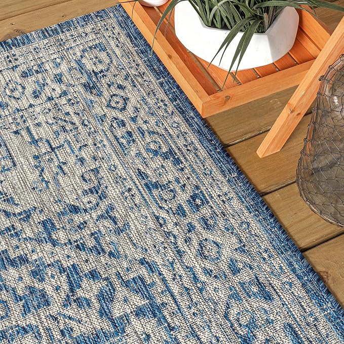 JONATHAN Y Medallion Weave Indoor Outdoor Area Rug 6X9 Navy/Gray, Sinjuri Textured for Backyard, Patio, Porch, Easy-Cleaning, High Traffic, Pet-Friendly, Non-Shedding (SMB101B-6)