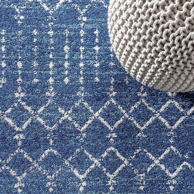 JONATHAN Y Boho Vintage Diamond Blue/White Runner Rug 2X10 ft, Moroccan Hype for Living Room, Bedroom, Kitchen, Office, Easy-Cleaning, High Traffic, Pet-Friendly, Non-Shedding (MOH101A-210)