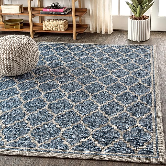 JONATHAN Y Moroccan Trellis Indoor Outdoor Area Rug 3X5 Navy/Gray, Trebol Textured Weave for Backyard, Patio, Porch, Easy-Cleaning, High Traffic, Pet-Friendly, Non-Shedding (SMB109D-3)