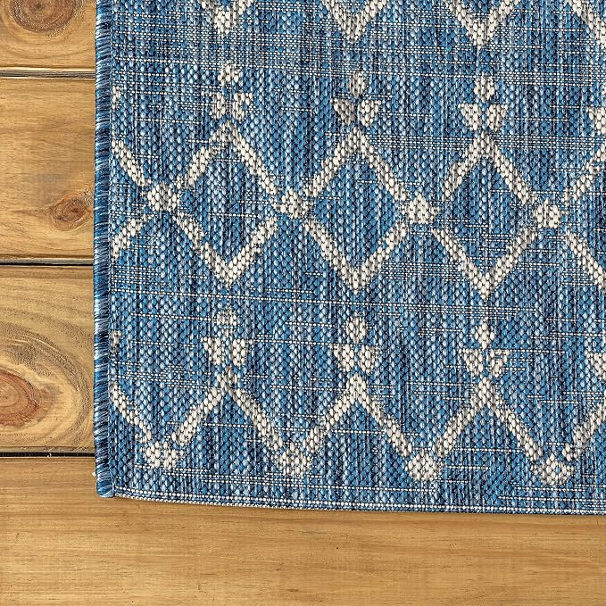 JONATHAN Y Moroccan Geometric Indoor Outdoor Round Area Rug 5 Ft Navy/Light Gray, Ourika Textured Weave for Backyard, Patio, Porch, Easy-Cleaning, High Traffic, Pet-Friendly, Non-Shedding SMB108B-5R