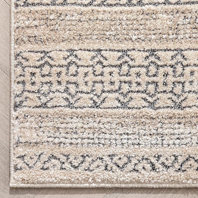 Well Woven Francesca Beige Tribal Geometric Distressed High-Lo Pile (2'7" x 9'10") Runner Rug