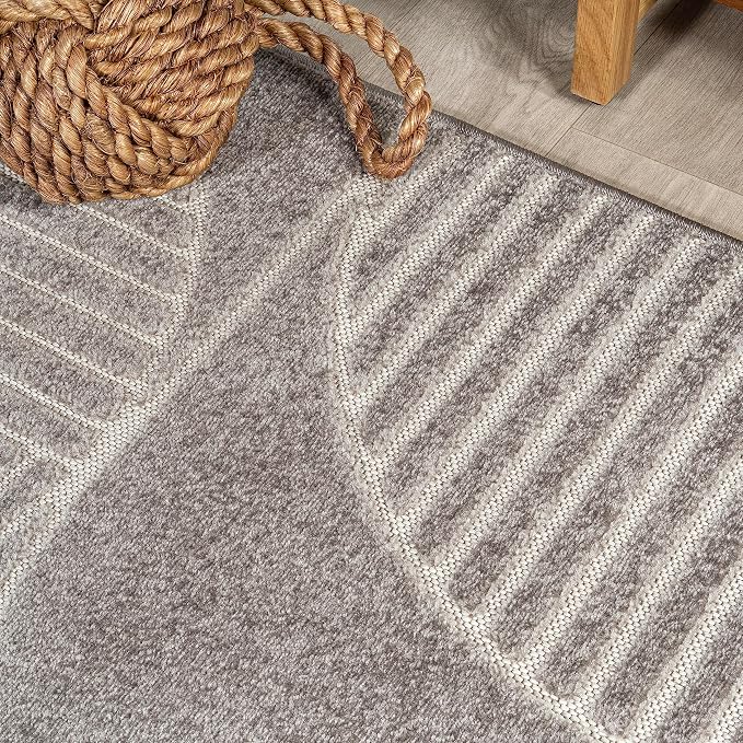 JONATHAN Y Nordby High-Low Arch Striped Gray/Cream Indoor/Outdoor Area Rug, 4x6, Contemporary, Bohemian, Transitional for Bedroom,Kitchen,Living Room,Non Shedding (SCN104C-4)