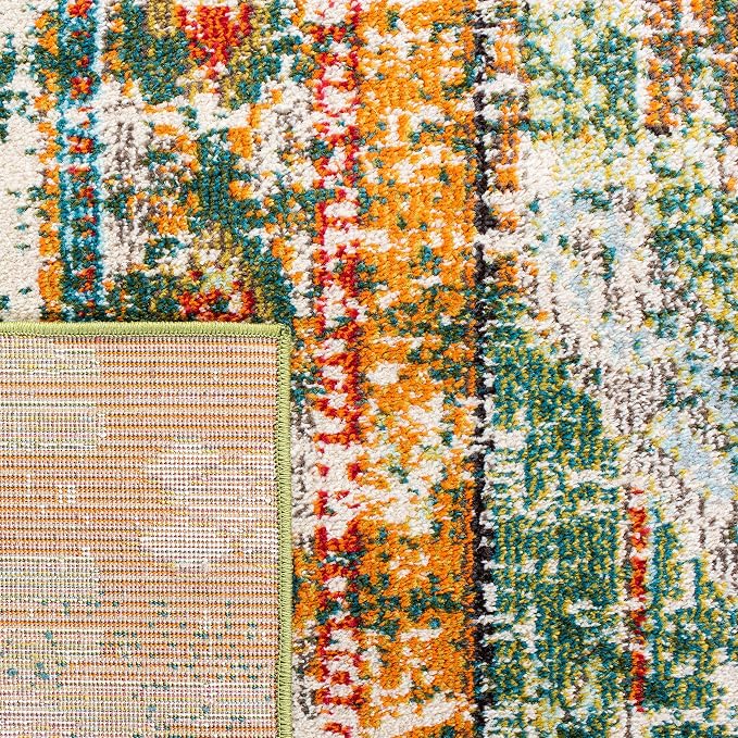SAFAVIEH Madison Collection X-Large Area Rug - 12' x 15', Green & Orange, Boho Chic Tribal Distressed Design, Non-Shedding & Easy Care, Ideal for High Traffic Areas in Living Room, Bedroom (MAD422Y)