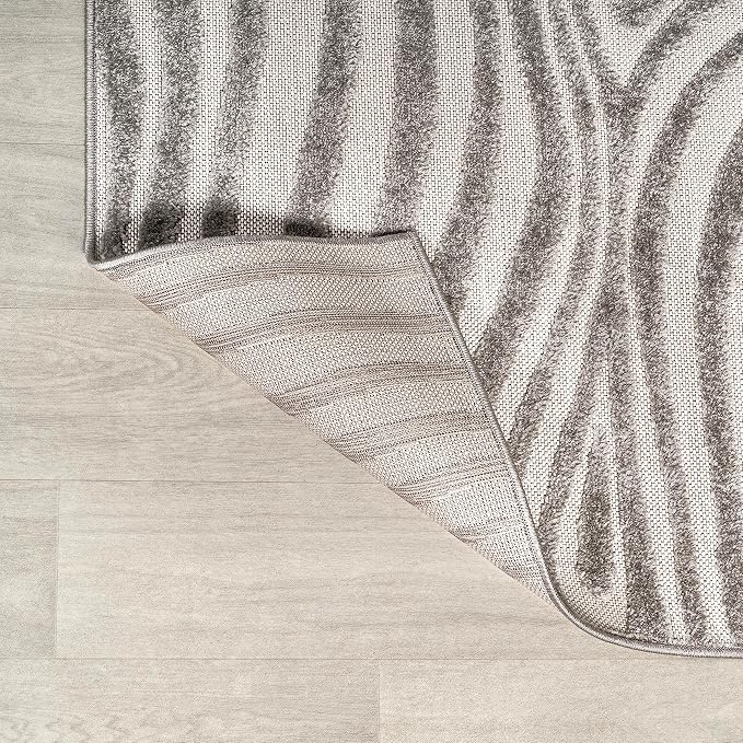 JONATHAN Y Maribo High-Low Abstract Striped Gray/Ivory 8' Round Indoor/Outdoor Area Rug, Pet Friendly, Non-Shedding, Stain Resistant, Easy-Cleaning for Backyard, Patio, Porch (SCN103B-8R)