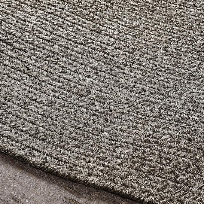 Superior Indoor/Outdoor Runner Rug, Reversible Braided Floor Decor for Living Room, Kitchen, Patio, Front Porch, Modern Boho Farmhouse Rugs, Hardwood, Bedroom Accessories, 2' x 8' Oval, Charcoal