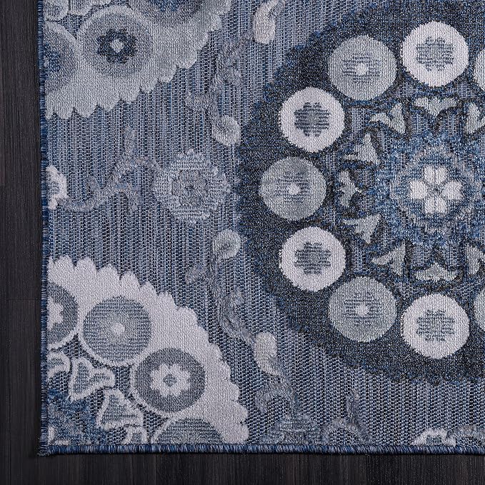 CAMILSON Runner Outdoor Rugs Oriental Retro Traditional Floral Medallion Area Rug 2x10 Non-Shedding Stain Resistant Indoor Carpet for Bathroom Hallway Kitchen Office (2 x 10 / Navy Blue)