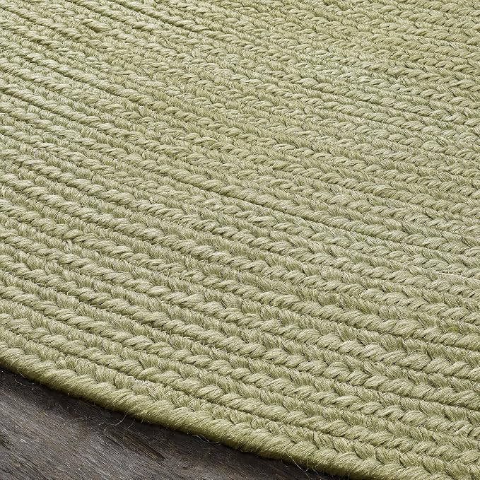 Superior Indoor/Outdoor Area Rug, Reversible Braided Floor Decor for Living Room, Kitchen, Patio, Front Porch, Modern Boho Farmhouse Rugs, Hardwood, Bedroom Accessories, 4' Round, Fog Green