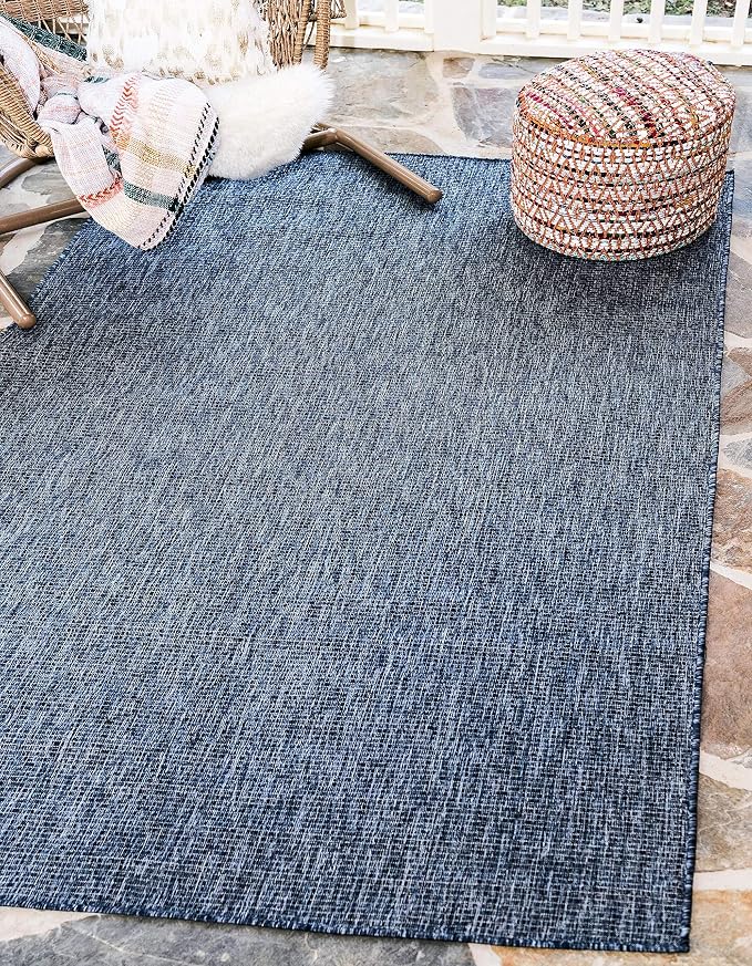 Unique Loom Collection Casual Transitional Solid Heathered Indoor/Outdoor Flatweave Area Rug (9' x 12' Rectangle, Blue/Navy Blue)
