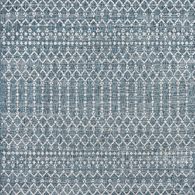 JONATHAN Y Moroccan Geometric Indoor Outdoor Square Area Rug 3X3 Teal/Gray, Ourika Textured Weave for Backyard, Patio, Porch, Easy-Cleaning, High Traffic, Pet-Friendly, Non-Shedding (SMB108C-3SQ)