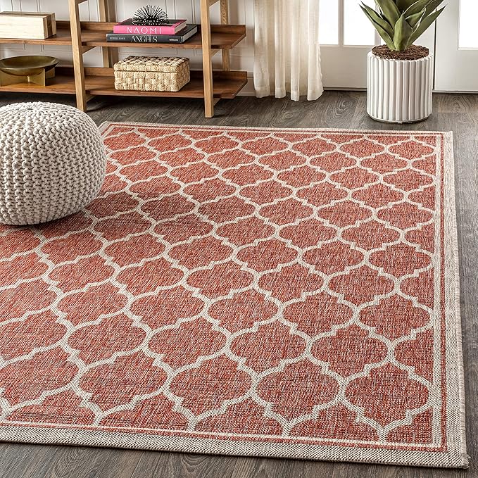 JONATHAN Y Moroccan Trellis Indoor Outdoor Area Rug 8X10 Red/Beige, Trebol Textured Weave for Backyard, Patio, Porch, Easy-Cleaning, High Traffic, Pet-Friendly, Non-Shedding (SMB109C-8)
