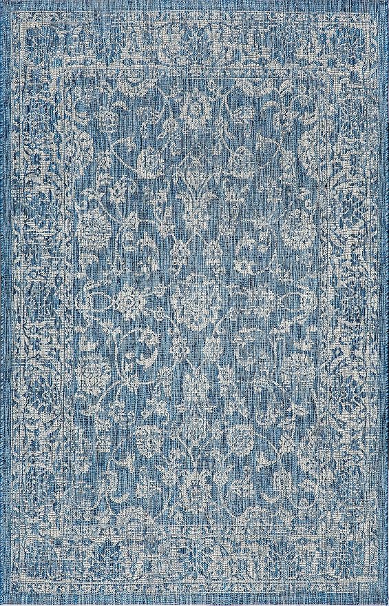 JONATHAN Y Weave Floral Indoor Outdoor Area Rug 6X9 Navy/Gray, Tela Bohemian Textured for Backyard, Patio, Porch, Easy-Cleaning, High Traffic, Pet-Friendly, Non-Shedding (SMB100B-6)