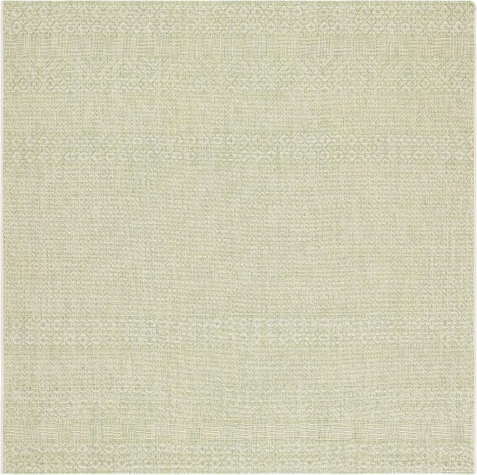 SAFAVIEH Washable Rug Outdoor Courtyard Collection - 5'3" Square, Beige & Green, Non-Shedding & Easy Cleaning, Ideal for Patio, Backyard, Mudroom (CY6235-21812)