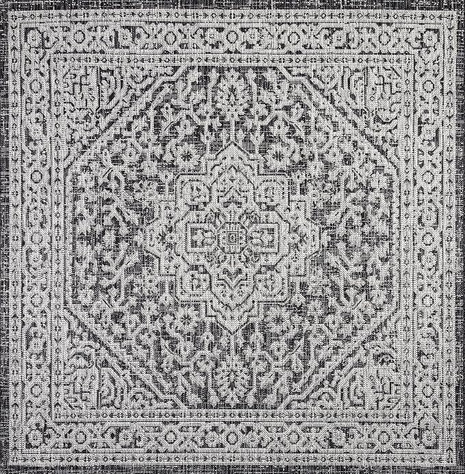 JONATHAN Y Medallion Weave Indoor Outdoor Square Area Rug 6X6 Gray/Black, Sinjuri Textured for Backyard, Patio, Porch, Easy-Cleaning, High Traffic, Pet-Friendly, Non-Shedding (SMB101D-6SQ)