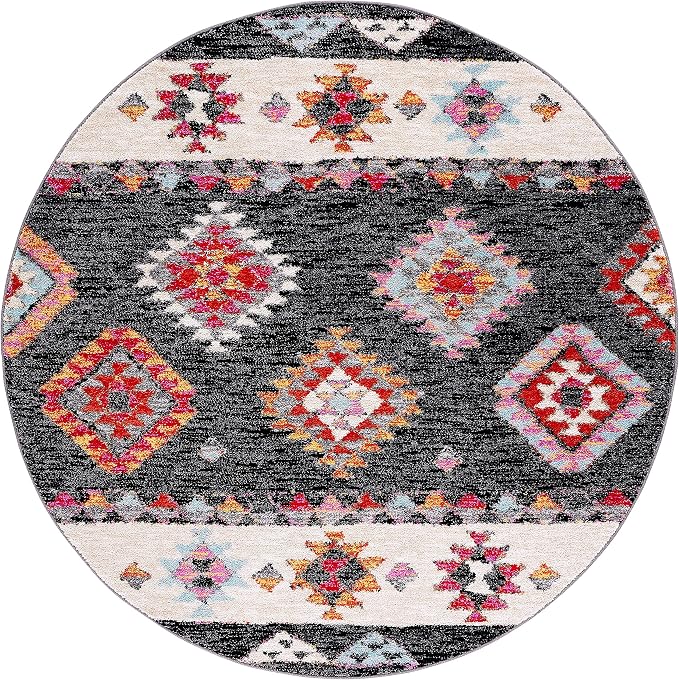 SAFAVIEH Adirondack Collection Area Rug - 6' Round, Black & Red, Boho Tribal Design, Non-Shedding & Easy Care, Ideal for High Traffic Areas in Living Room, Bedroom (ADR245Z)