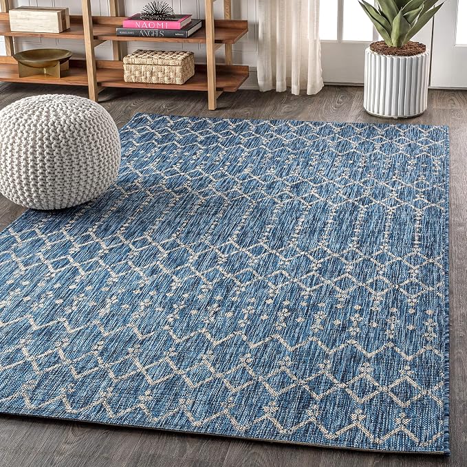 JONATHAN Y Moroccan Geometric Indoor Outdoor Area Rug 9X12 Navy/Light Gray, Ourika Textured Weave for Backyard, Patio, Porch, Easy-Cleaning, High Traffic, Pet-Friendly, Non-Shedding (SMB108B-9)