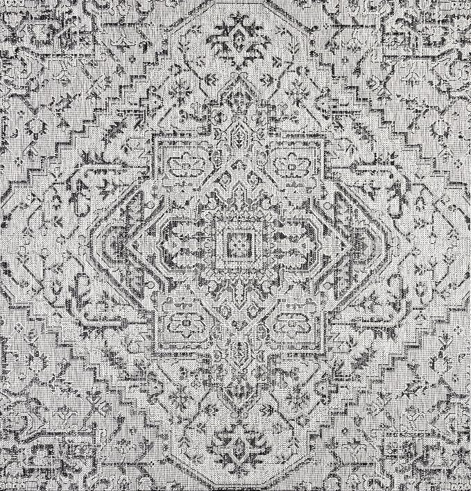 JONATHAN Y Boho Medallion Indoor Outdoor Square Area Rug 3X3 Black/Gray, Estrella Textured Weave for Backyard, Patio, Porch, Easy-Cleaning, High Traffic, Pet-Friendly, Non-Shedding (SMB105D-3SQ)